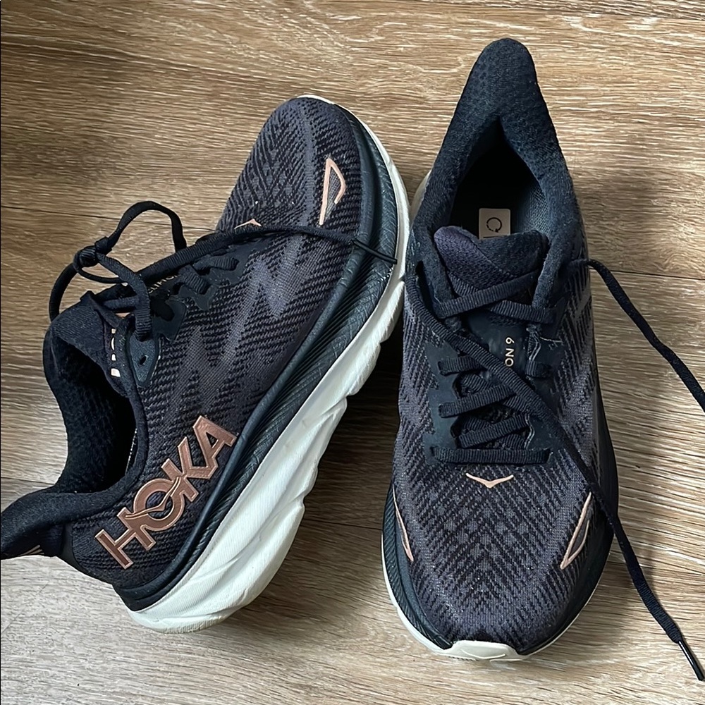 Hoka Black and White Athletic Sneakers